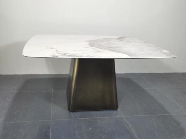 Modern Square Top Dining Table With Lazy Susan , Luxe Haven Ceramic Marble Top Dining Table