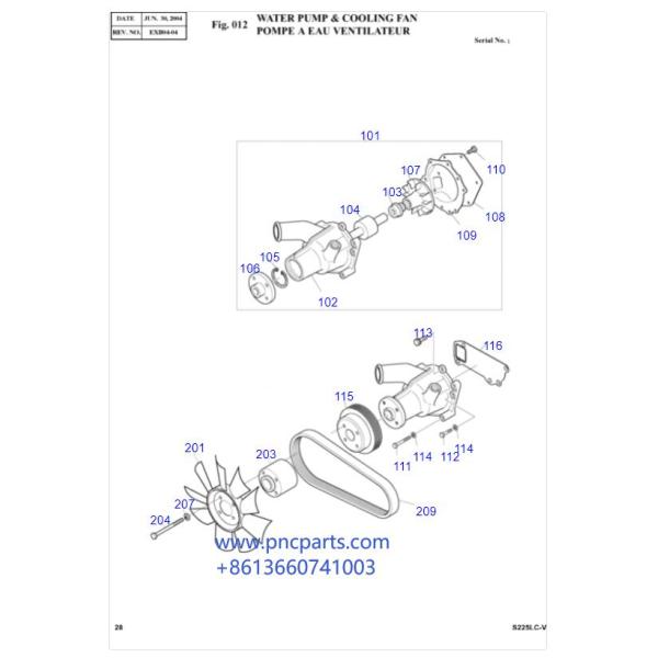65.06500-6144 Water Pump DX225LCA DB58TIS Doosan Excavator Coolant Parts