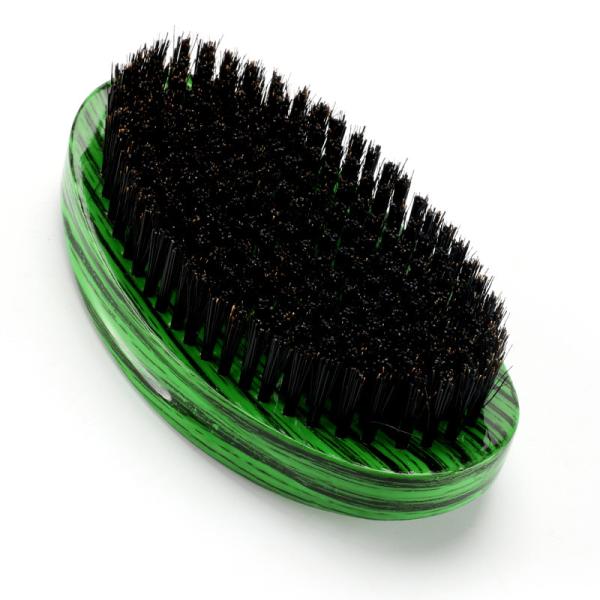 Green Woodgrain 360 Wave Brush Medium Boar Bristle With Curved Beech Wooden Handle