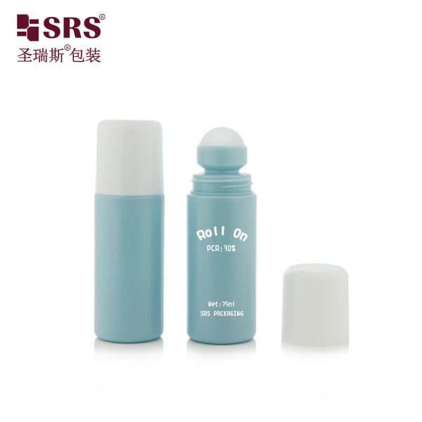 RPPC 75ML PP PCR Recycled Eco Friendly Deodorant Gel Roller Bottle With Glossy Flat Cap