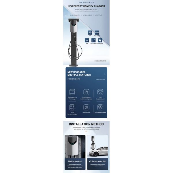 Custom Home Use EV Charger Type 2 Wallbox 22kW 11kW 7kW AC EVSE APP and Swipe Card Electric Car Charging Station