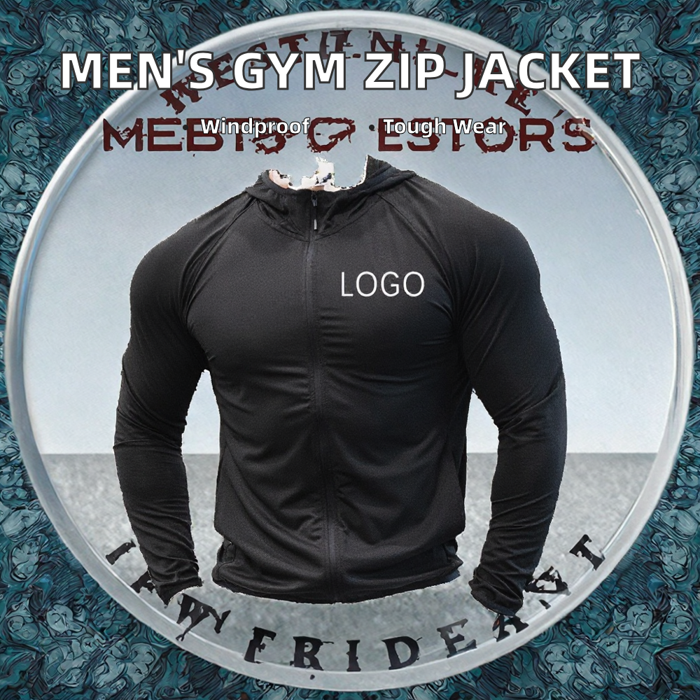 2026Hot Men's Hooded Full Zip-Up Gym Sports Jacket Breathable Light Track Workout Jacket with Plain Dyed Style
