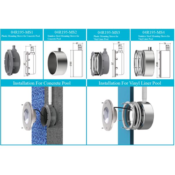 IP68 LED Lumières sous-marines 12/24V AC/DC 12W 18W 30W Dia 195mm 90Degree Faisceau pour le revêtement de vinyle ou la piscine en béton