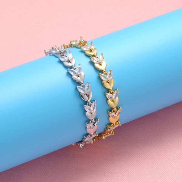 Кубическое разрешение оливки золота цепного браслета пшеницы диаманта циркона браслета золота 18K