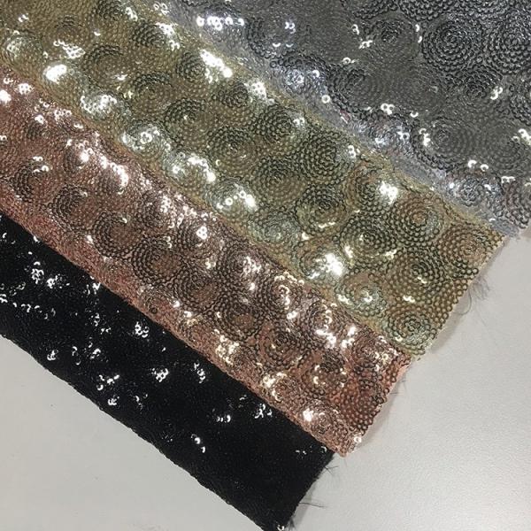 Bulk Flocked Glitter Sequin Fabric Lightweight Breathable Knitted Hot Foil Stamping