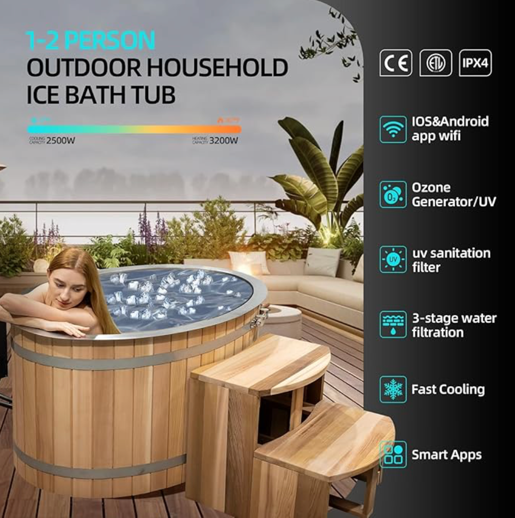 Oval Red Cedar Ice Bath Bucket with High Power Chiller