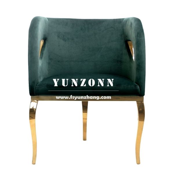 Luxurious Green Velvet Accent Chair with Gold Stainless Steel Leg for Hotels and Dining for Wedding Events