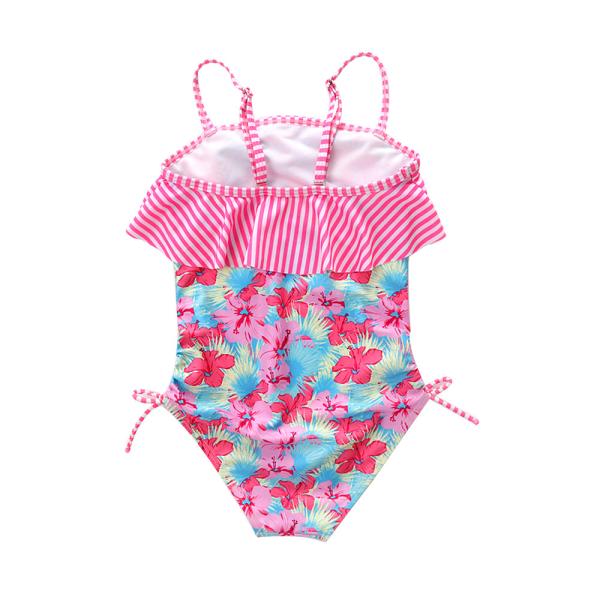Girl's Swimwear flower print  Double-deck flouncing Swimsuit off shoulder swimwear one piece swimsuit