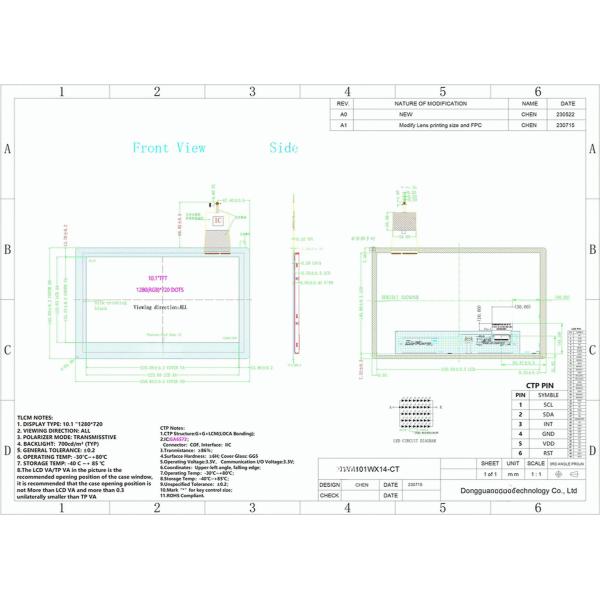 Sunlight Readable IPS PCAP Touch Panel TFT LCD Capacitive LCM 1280 X 800 10.1in