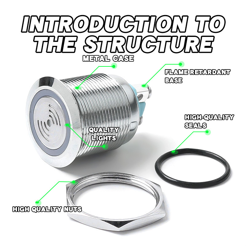 12V 24V IP66 Waterproof 60dB LED Light Source Metal Alarm Buzzer 16mm 19mm 22mm Intermittent Shining Red Light Color Screw