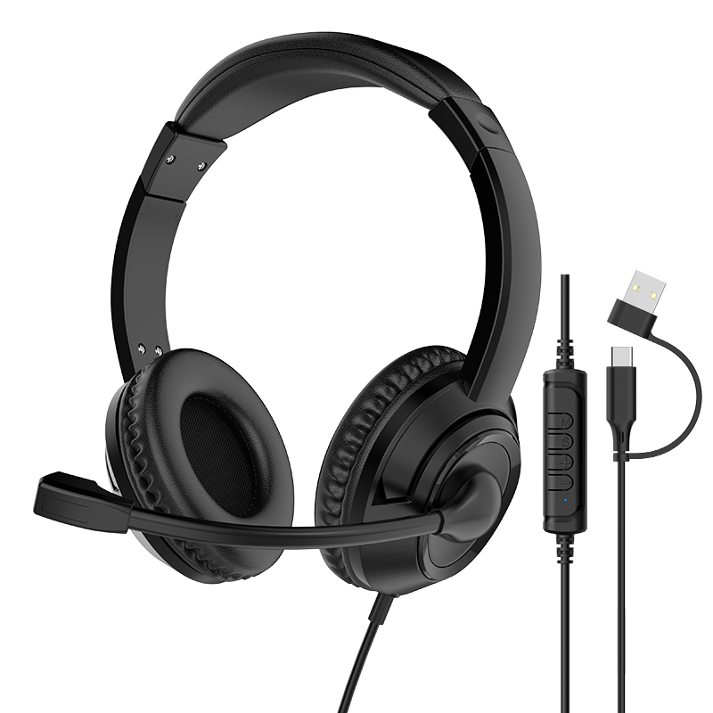 JTY-1026Wired Call Center Headset with  Microphone, 3.5mm/USB/Type‑C Multi‑Interface Over‑Ear Headphone, Volume Control Wired Headset for Office Conference Online Class Home Work,OEM/ODM customization