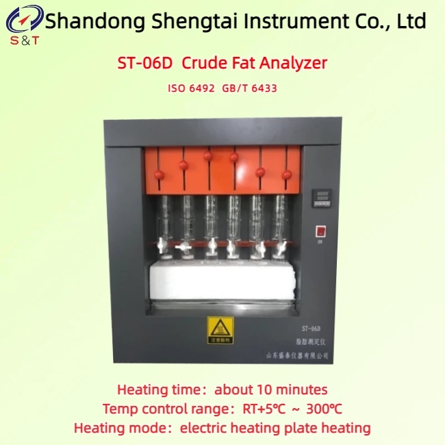 6 Work Units Feed Crude Fat Analyzer RT+5℃ ~ 300℃ Soxhlet Extraction Principle ISO 6492
