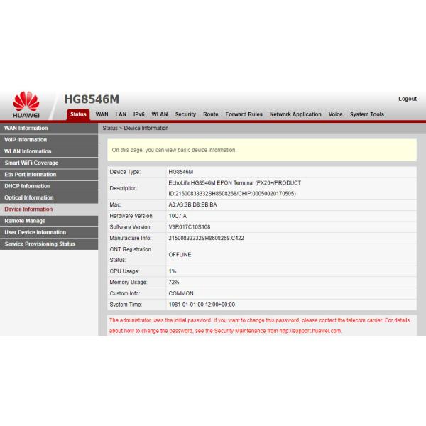 Indoor GPON ONU Huawei HG8546M Ont 4LAN+1POTS+1USB+ WIFI With English Version