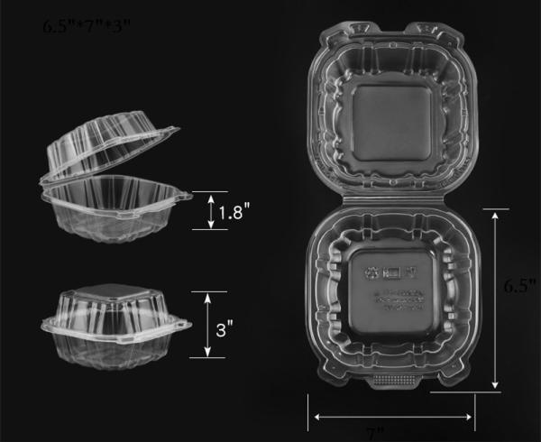 PP Hinged Lid Clamshell Container Microwavable 5.8”x6.2”x3”