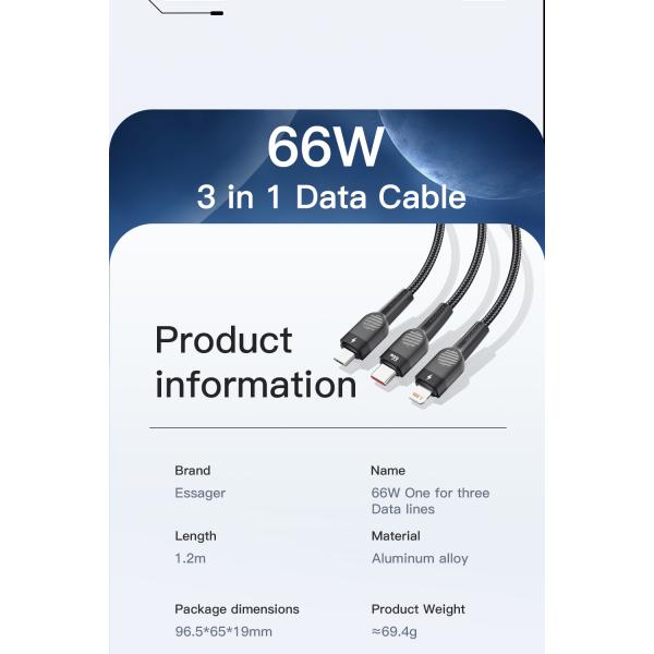 Swift Micro Type C Multi Port 3 In 1 Usb Fast Charging Cable Nylon Braided