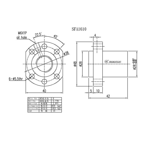 Vis à billes TBI SFA1610 Vis à billes rectifiée 16mm Accouplement de vis à billes