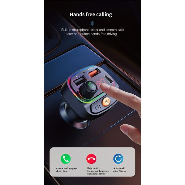 18W Fast Charging Car FM Transmitter Bluetooth With 7 Color LED Atmosphere Light