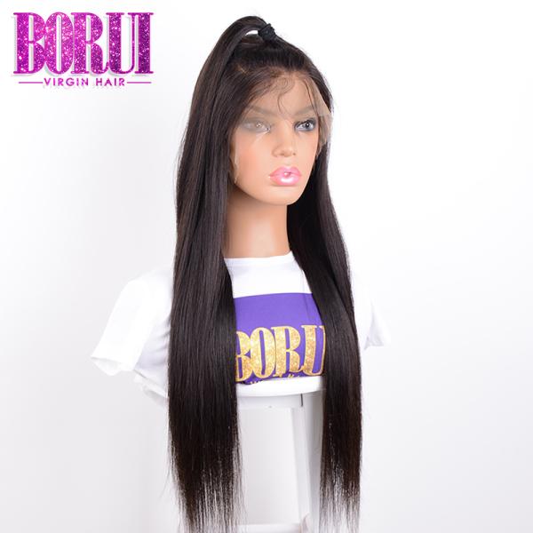 Brazilian Human Hair Lace Front Wigs Raw Virgin Silk Straight Natural Black