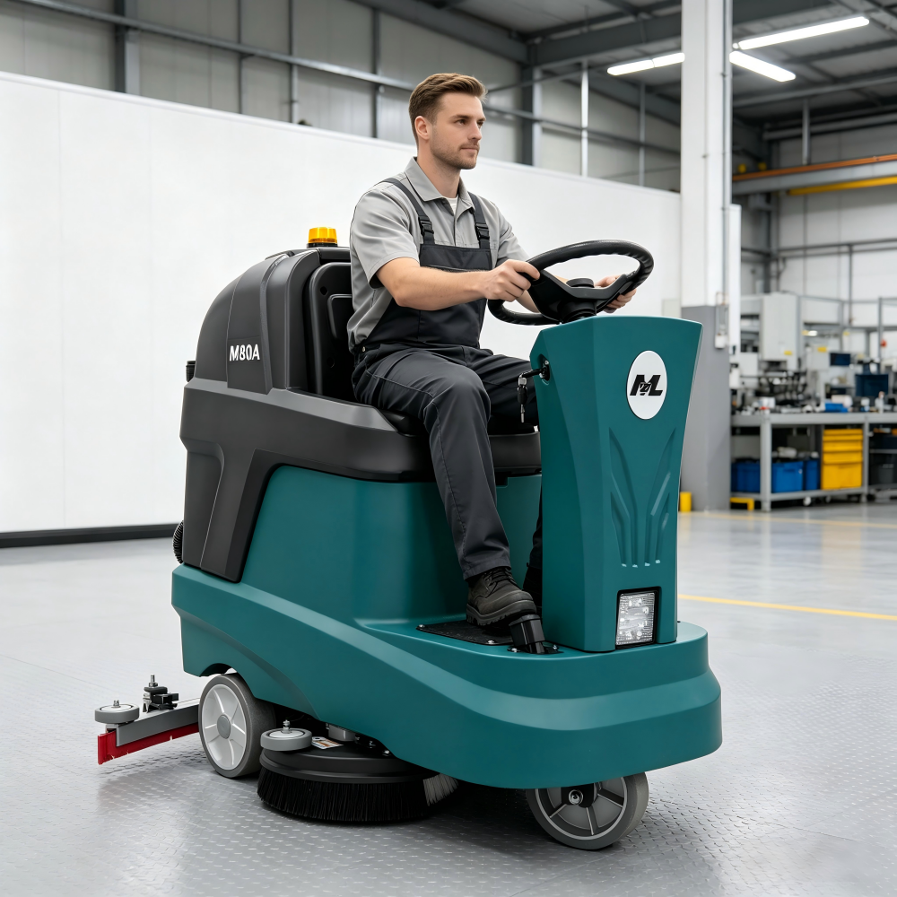Commercial Ride-on Floor Scrubber Double Brush 350W×2 | 900mm Squeegee | 153AH Battery