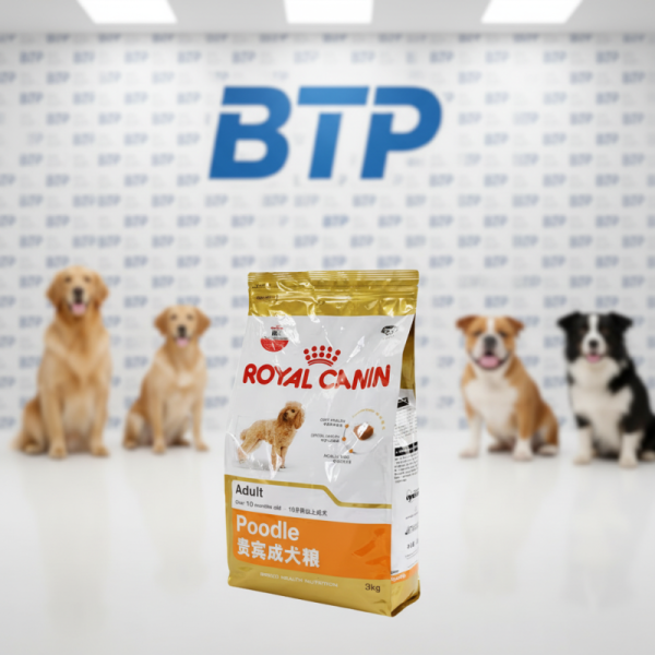 Retail-Ready Adult Poodle Food Pouch-Custom Printed Food Grade Recyclable Stand-Up Bag for Dry Pet Kibble Heat Packaging