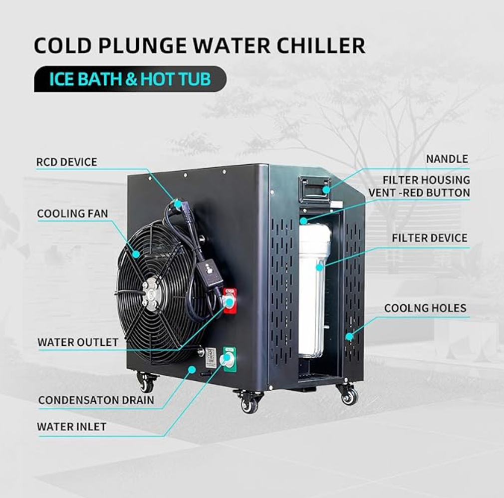 Oval Red Cedar Ice Bath Bucket with High Power Chiller