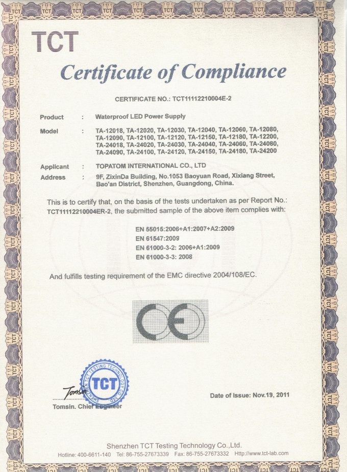 Shenzhen Vasten lighting Co.,ltd Сертификации