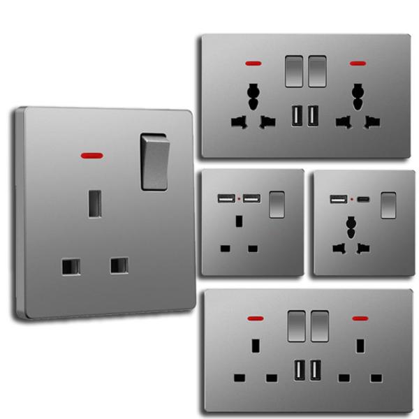 High Quality UK 13A Wall Switched 3 Pin Universal Socket USB+type-c With 18W 3.1A Fast Charging Switches
