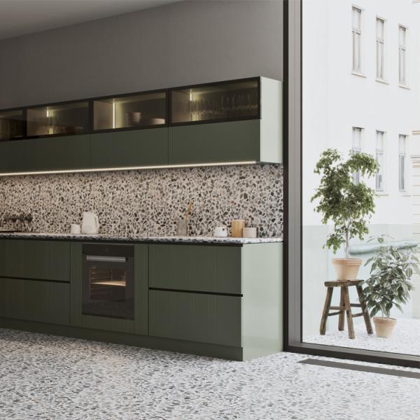 Mobília impermeável da cozinha para armários de cozinha do PVC da cor verde do apartamento