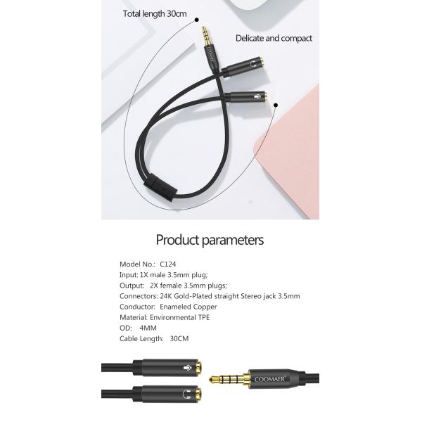 3.5 jack audio cable 3.5mmAUX cable cable car auxiliary line 4 pole connectable microphone for headphones mobile phone