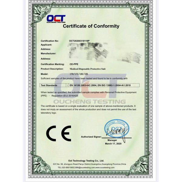 Isolation Disposable Protective Coverall , Protection Chemical Safety Suit