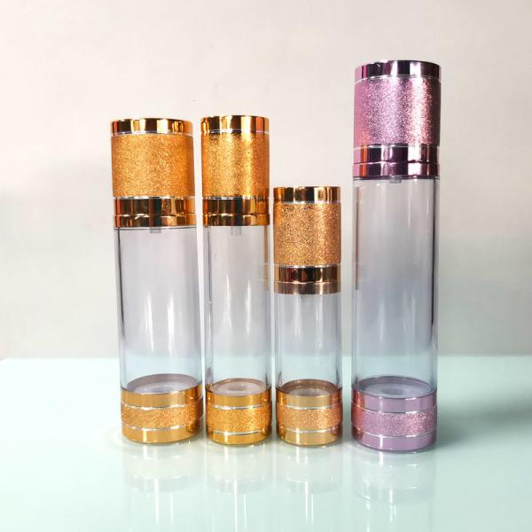 Gold Silver Aluminum Cosmetic Vacuum Pump Bottle UV Plating 15ml 30ml 50ml 100ml