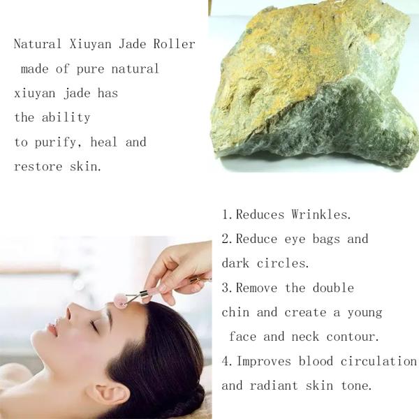 Xiuyan Jade Skin Care Jade Stone Facial Eye Therapy Skin Tightening Spa Wrinkle Remover Massager Face Roller With Flower Handle