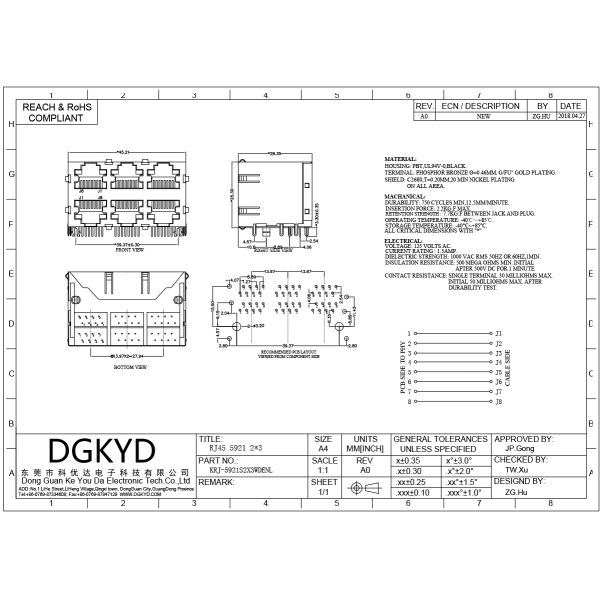 RJ45 multi port connector industrial network interface network port socket 8P8C KRJ-5921S2X3WDENL