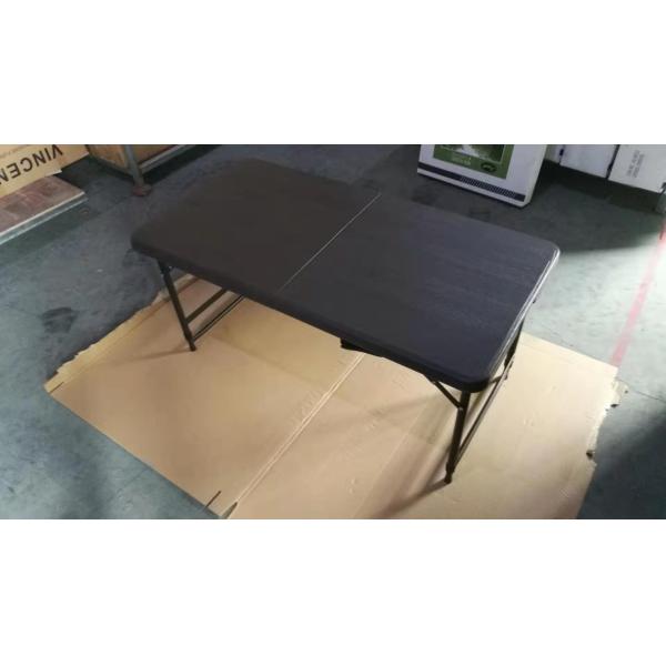 4 Foot Height Black Plastic Folding Tables Fold In Half Round 118cm Wood Grain