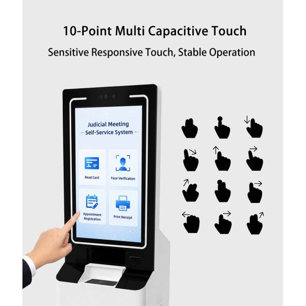 32 Inch Floor Standing Touch Kiosk Windows Android Face Recognition Smart Visitor Management Terminal Receipt Printer SDK LCD