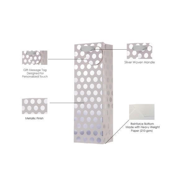 Metallic Foil Polka Dots Wine Gift Bag Bulk Recyclable Paper Wine Carrier Bags Tote Gift Bags, Party Gift Wrapping