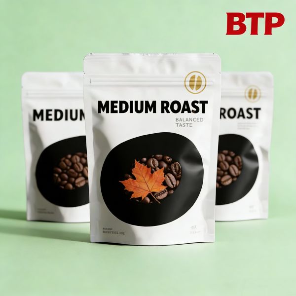 Custom Printed Food Grade Heat Seal Stand up Pouch with Degassing Valve and Resealable Zipper Matte Finish Coffee Packaging
