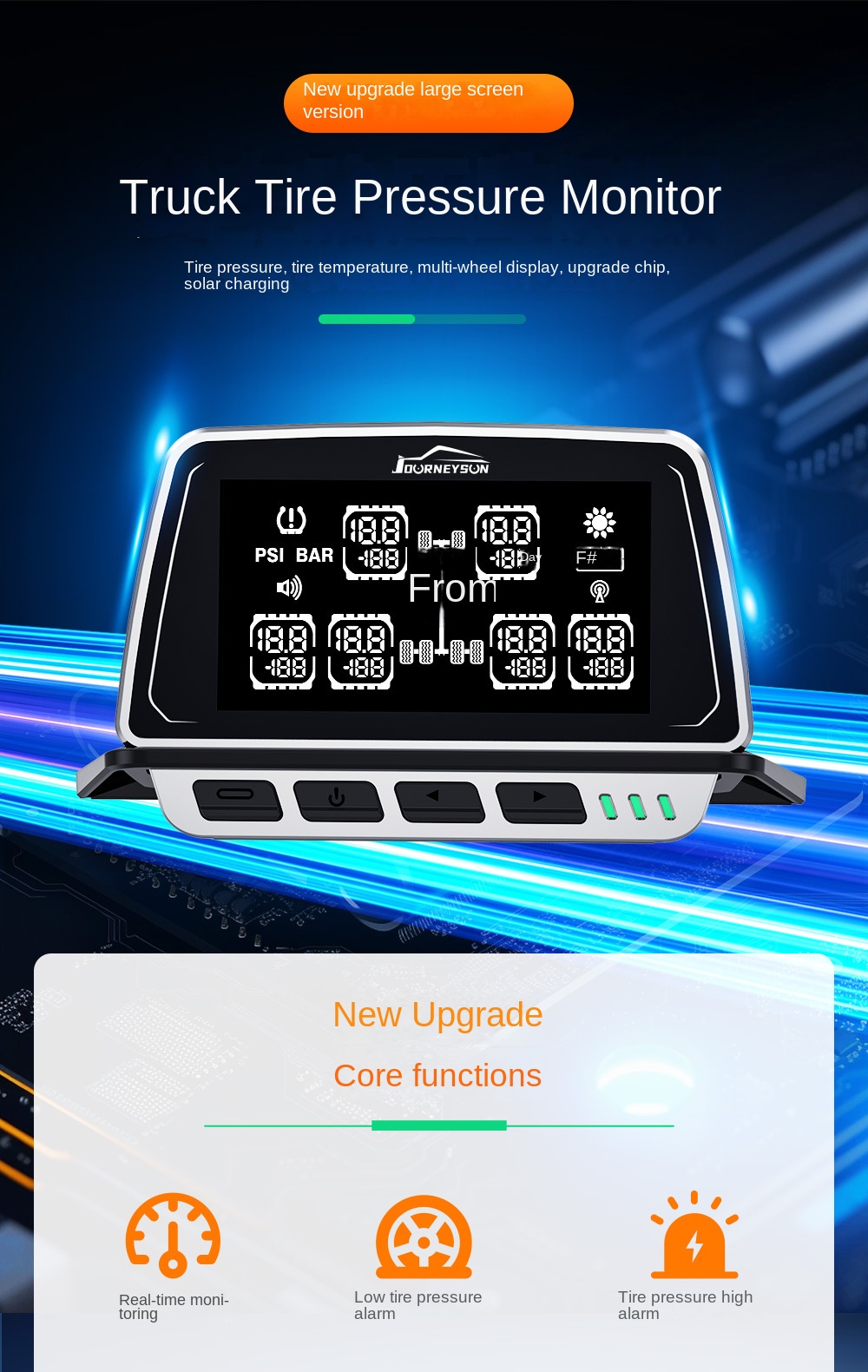 Universal TPMS Detector with Built-in Wireless Sensor Solar-Powered 315MHz High Quality for Android Navigation Display