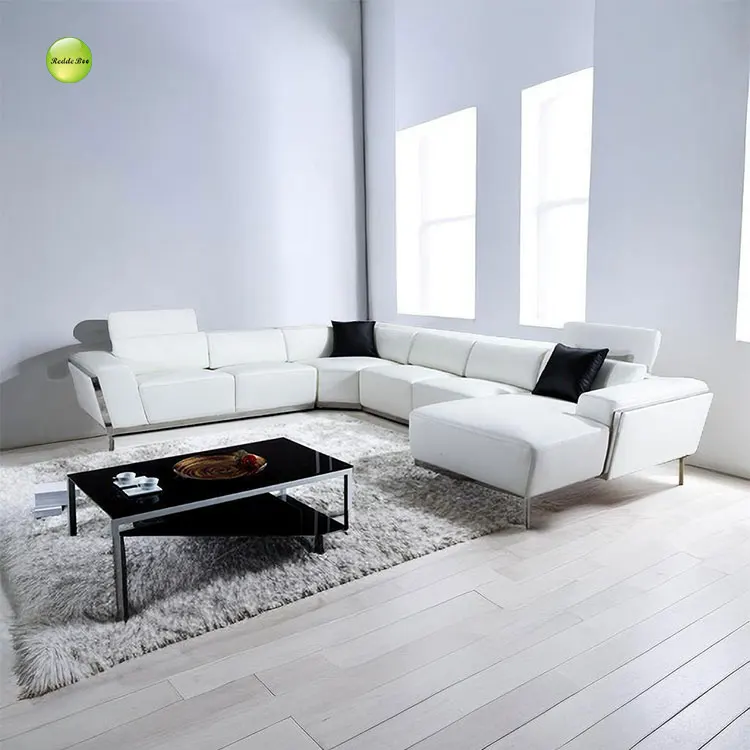 Adjustable Corner Modular Sectional Sofa White Leather L Shaped Seating