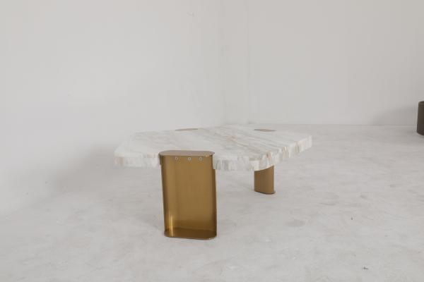Delicate Brushed Gold Stainless Steel Coffee Tea Table With Marble Table Top