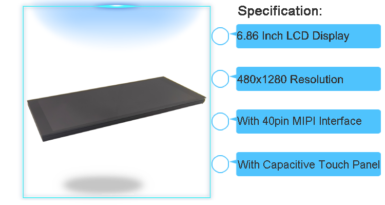 6.86 Inch 480x1280 IPS Bar LCD Display MIPI TFT Stretched Screen With Touch Panel