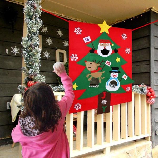 Eco - Friendly Christmas Party Crafts Felt Bean Bag Toss Games With 3 Snowballs