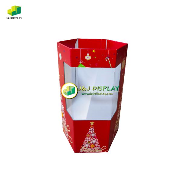 Transparent Window Cardboard Dump Bins Hexagonal For Commodity Retail