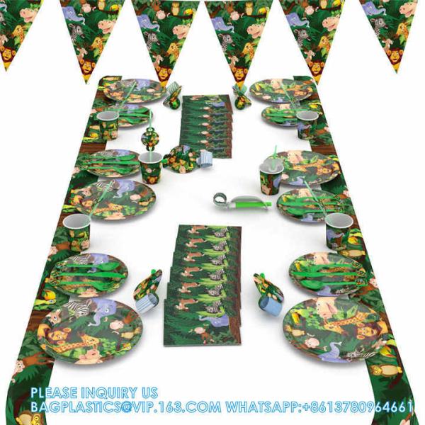Cartoon Jungle Animal Disposable Tableware Sets Party Supplie For Kid Birthday Party Decor Plate Cup Napkin Party