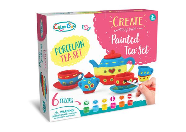 9 Pcs Ceramic Tea Set Arts And Crafts Toys For Kids Age 3 6 Colors Paint