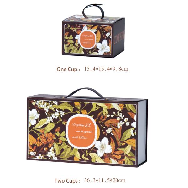 Boîte cadeau en céramique à tasse de thé écologique avec conception de fleurs en porcelaine brune