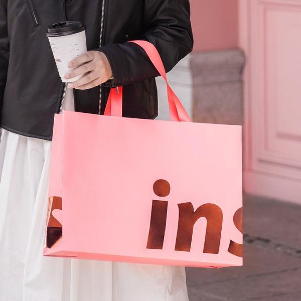 Pink Kraft Paper Bags 420gsm Thick with Satin Ribbon Handles