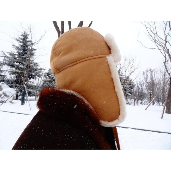 Double Face Genuine Leather Shearling Trapper Hat Plain Fashion Style
