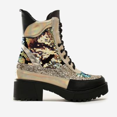 Bead Piece Size 5 Ladies Flat Boots Upper Lace Up With Square Heel