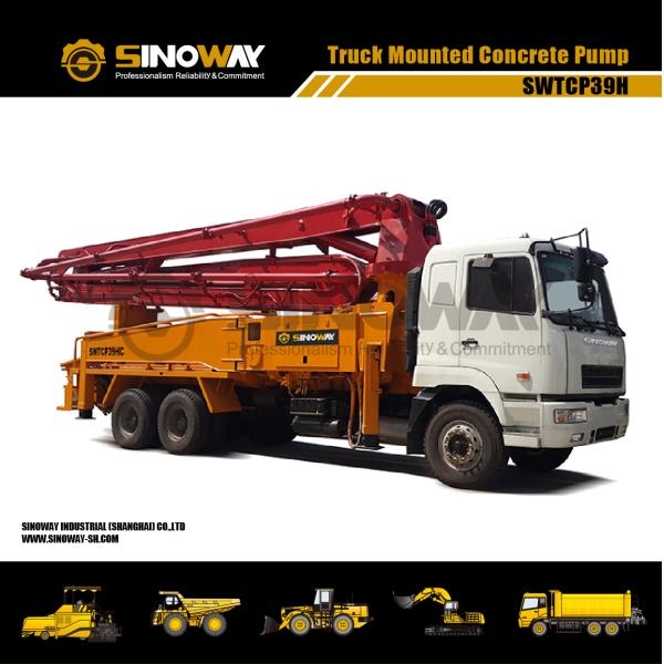 Heavy Duty Cement Mixer 39m Boom Concrete Pump Truck 9.84L Displacement